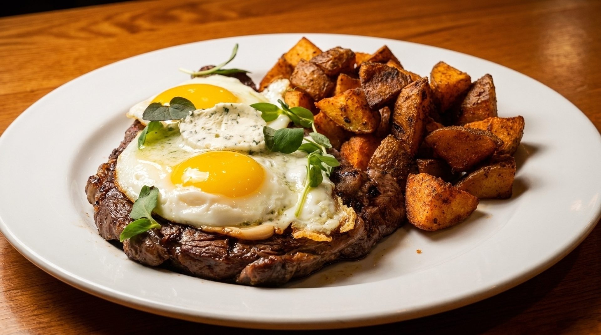 Guava Eggs Benedict, Steak & Eggs